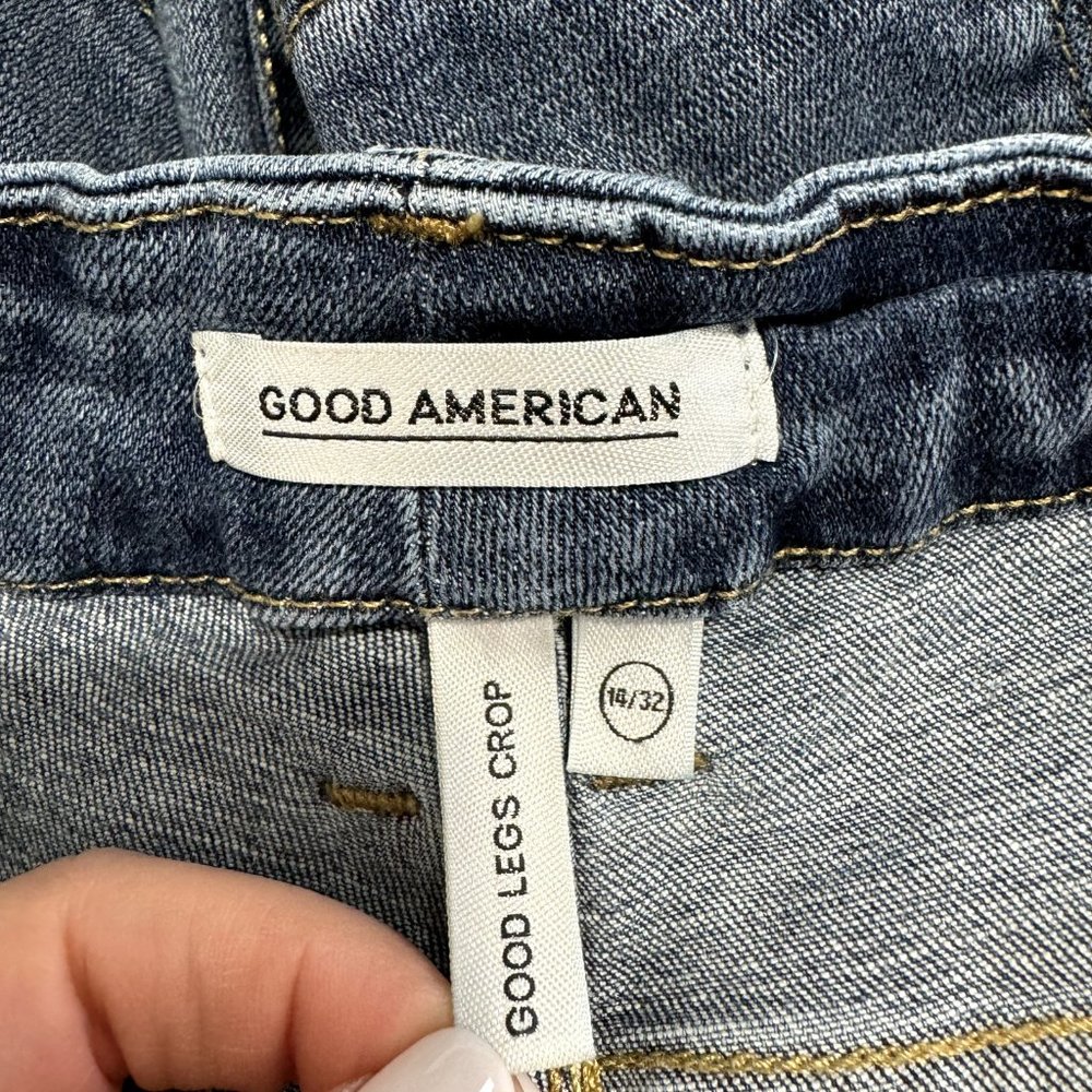Good American Good Legs Crop Jeans Size 14 / 32 Stretch Denim High Rise Ankle - Picture 8 of 11